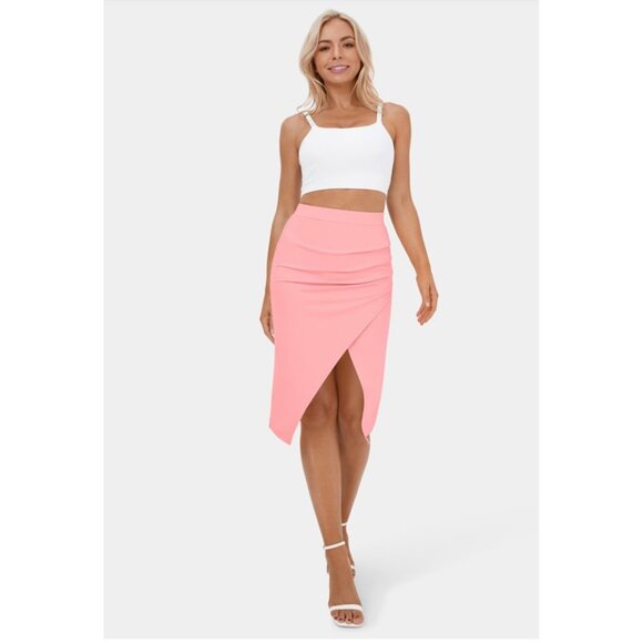 Halara Ruched Split Hem Midi Skirt Sz Small Womens Pink Bodycon Casual Soft - Picture 3 of 10